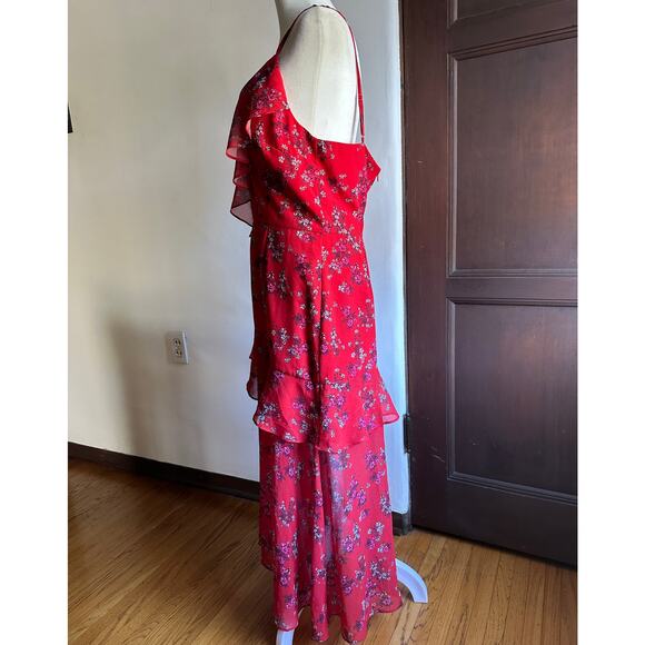 KEEPSAKE the Label | Red Floral Heart and Soul Ruffle Midi Slip Dress | Large - Picture 5 of 7